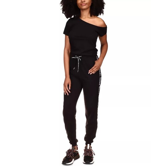 MICHAEL Michael Kors Pants - MICHAEL MICHAEL KORS Petite Off-The-Shoulder Logo-Print Jumpsuit - Petite Small